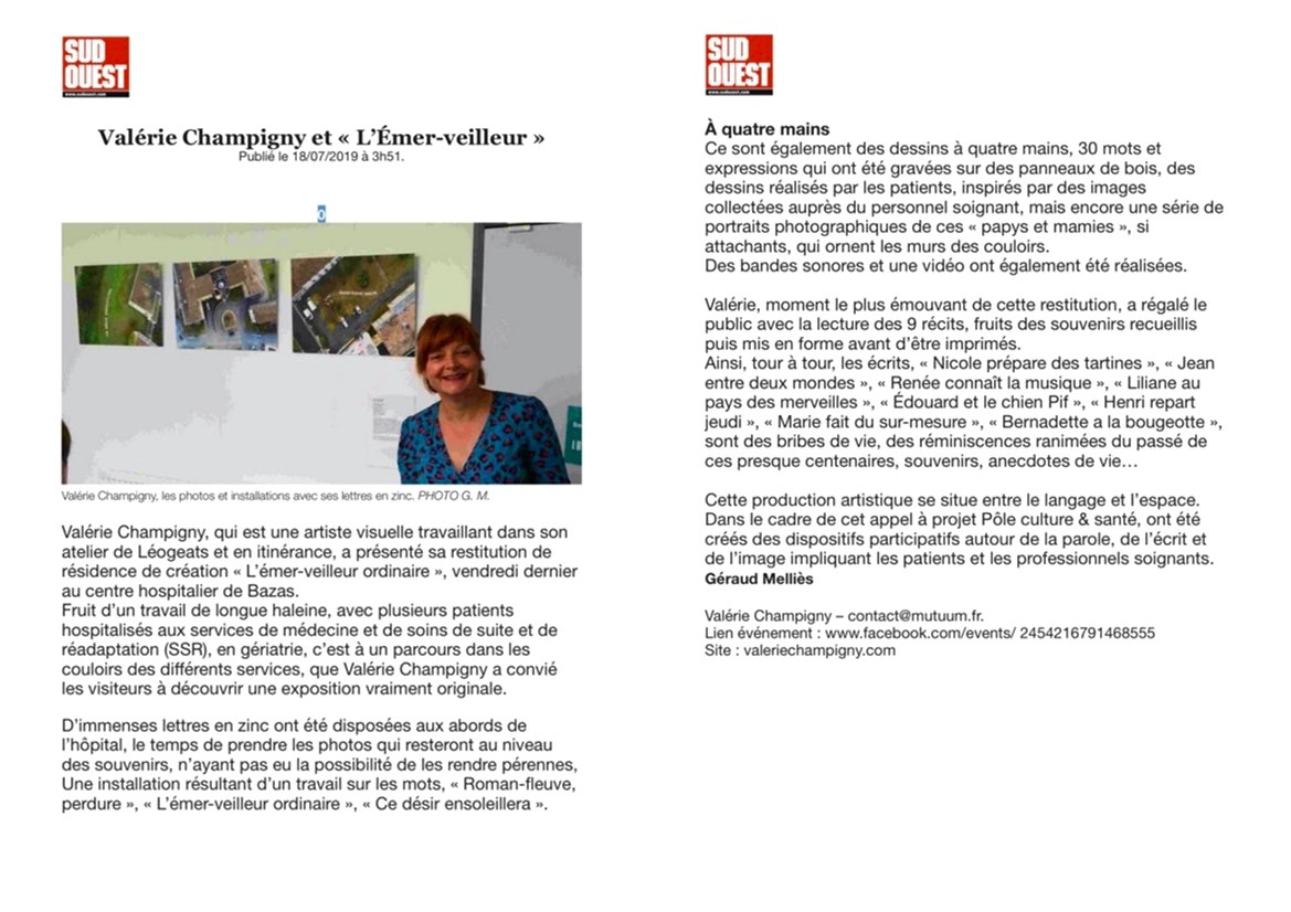 Article restitution résidence de création au Centre Hospitalier de Bazas en Gériatrie